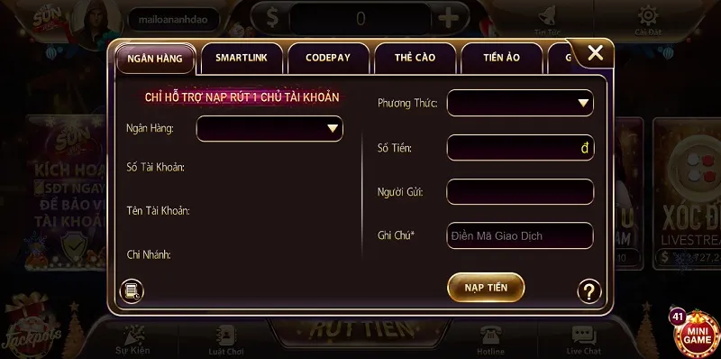 Nạp tiền vào tài khoản trước khi chơi game bài